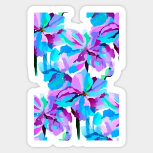 Artdeco Popies in Aqua Blue and Fuschia Sticker